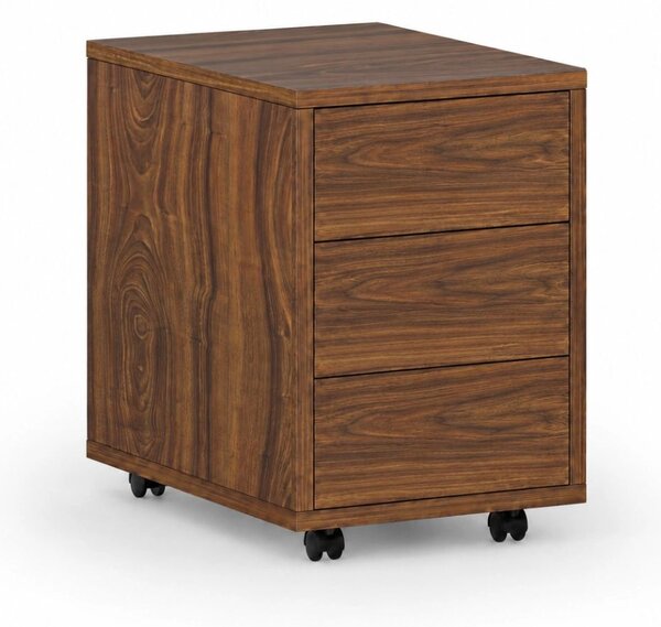 Kontenerek biurowy mobilny PRIMO WOOD, PUSH-lock, 3 szuflady, orzech