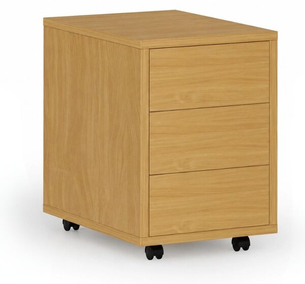 Kontenerek biurowy mobilny PRIMO WOOD, PUSH-lock, 3 szuflady, buk