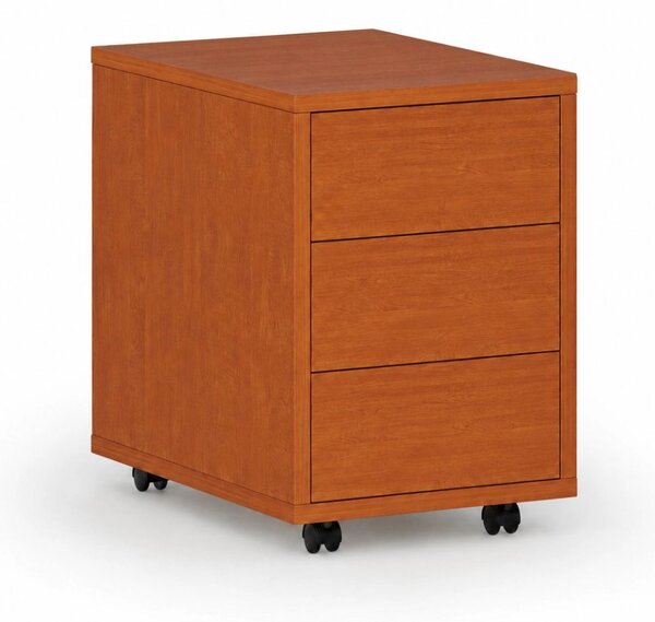 Kontenerek biurowy mobilny PRIMO WOOD, PUSH-lock, 3 szuflady, czereśnia