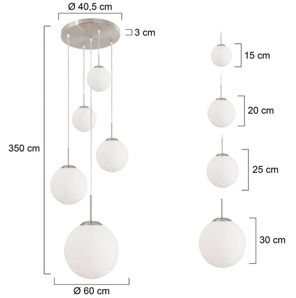 Steinhauer Lampa wisząca szklana Bollique, możliwość ściemniania, aluminiowy / szary / cynkowy, salon / jadalnia, metal