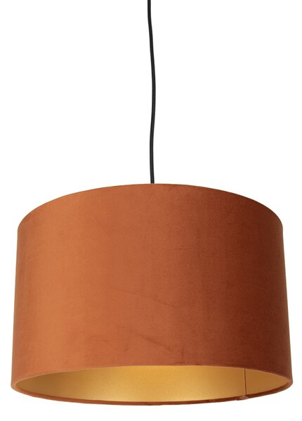 Lampa wisząca czarna z wtyczką i pomarańczowym kloszem ze złotym wnętrzem 35 cm - Cavalux