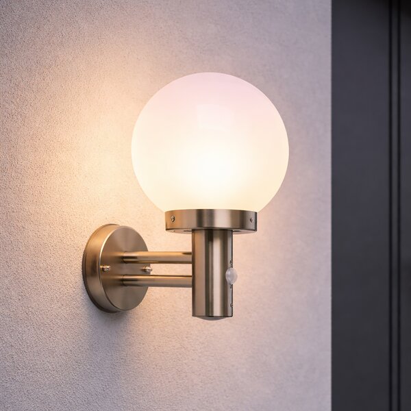 Lampa ścienna zewnętrzna stal nierdzewna IP44 z czujnikiem ruchu - Sfera