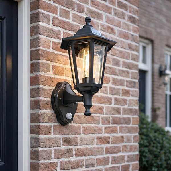 Klasyczna lampa ścienna zewnętrzna czarna z czujnikiem ruchu - New Haven
