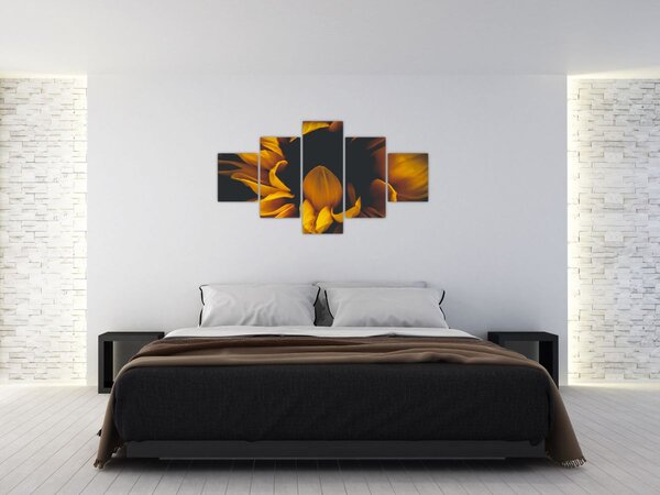 Obraz - Słoneczniki na czarnym tle (125x70 cm)