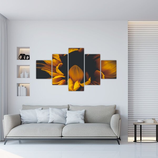 Obraz - Słoneczniki na czarnym tle (125x70 cm)