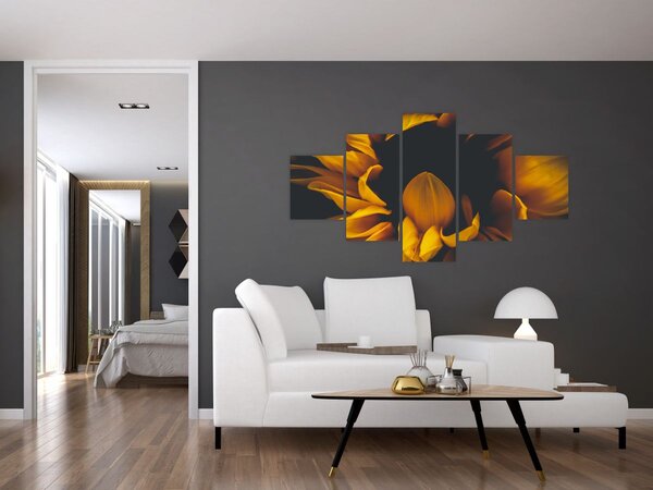 Obraz - Słoneczniki na czarnym tle (125x70 cm)