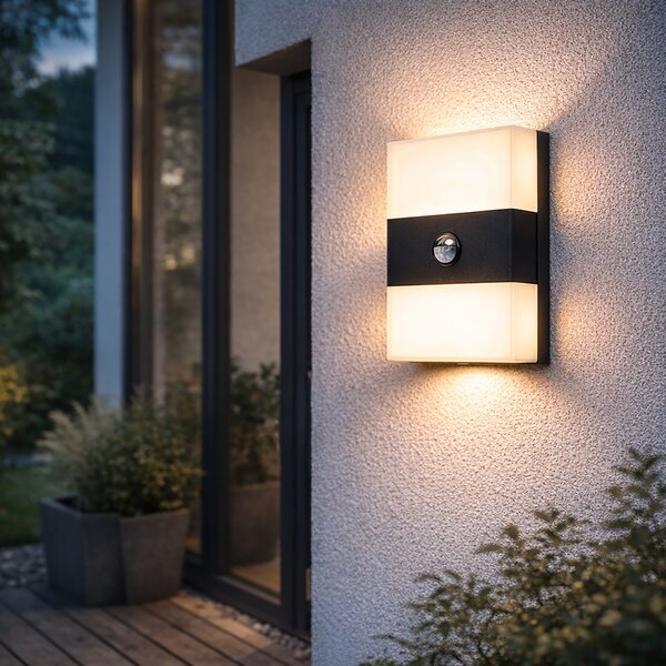 Lampa ścienna zewnętrzna czarna IP44 w tym LED z czujnikiem ruchu - Dualy