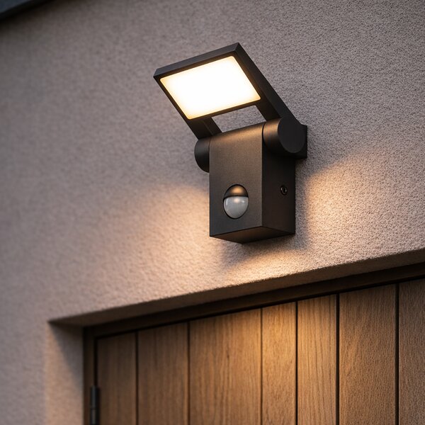 Lampa ścienna zewnętrzna antracytowa z LED IP54 z czujnikiem ruchu - Zane