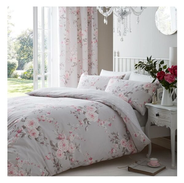 Szara pościel Catherine Lansfield Canterbury Rose, 200x200 cm