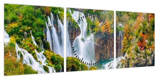Obraz - Park Narodowy Jezior Plitwickich (z zegarem) (90x30 cm)
