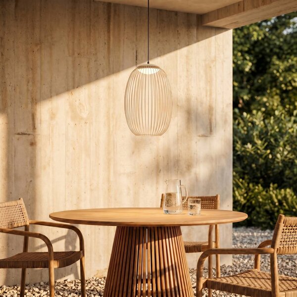 Lampa wisząca zewnętrzna LED Lucande Richi, beżowa, Ø 35 cm, ściemniana Richi Lucande, możliwość ściemniania, kremowy / amber, metal, nowoczesny
