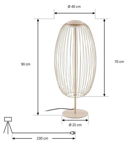 Lampa stojąca zewnętrzna LED Lucande Richi, beżowa, wysokość 90 cm, IP44 Richi, kremowy / amber, metal, nowoczesny