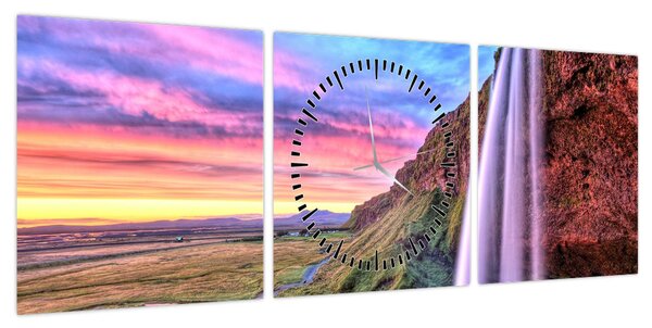 Obraz - Wodospad Seljalandsfoss (z zegarem) (90x30 cm)