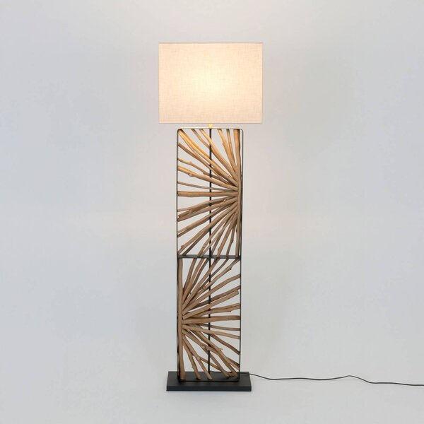 Holländer Lampa stojąca MONTE ISOLA, kremowy / amber, salon / jadalnia, drewno
