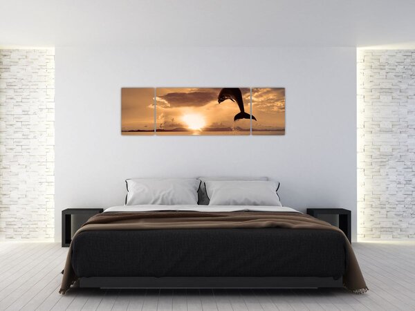 Obraz - Delfin o zachodzie słońca (170x50 cm)
