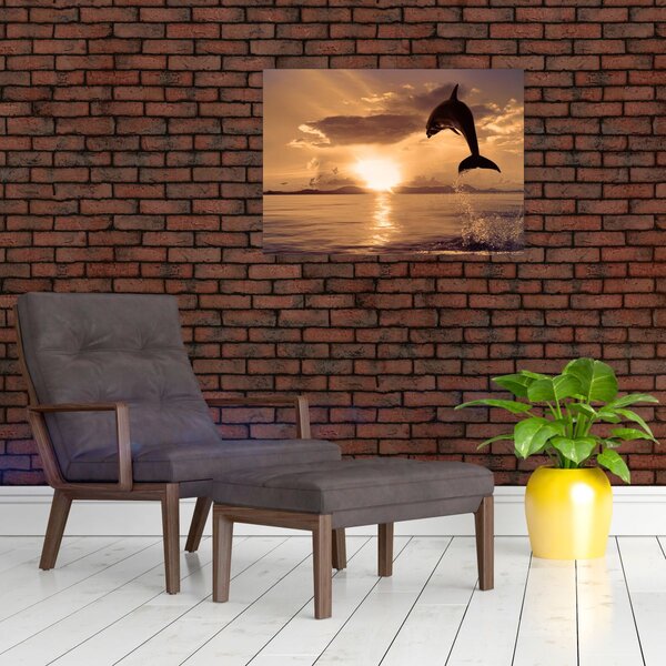 Obraz - Delfin o zachodzie słońca (70x50 cm)