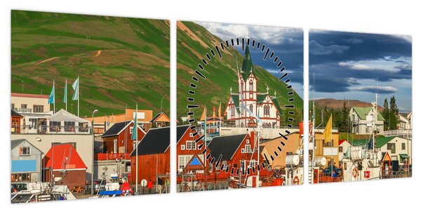 Obraz - Húsavík (z zegarem) (90x30 cm)