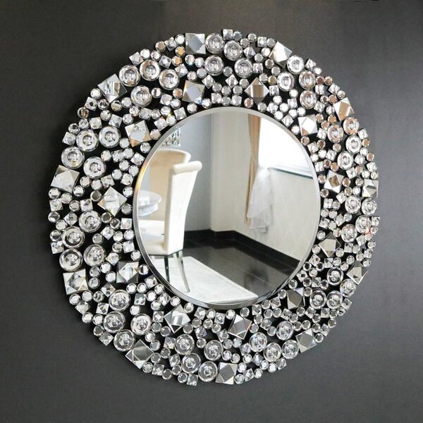 Srebrne lustro glamour okrągłe śr. 70 cm M-0501