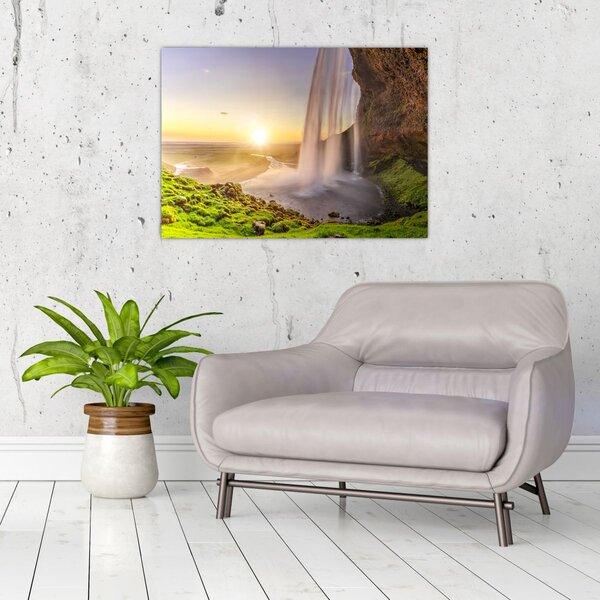 Obraz - Seljalandsfoss od tyłu jaskini (70x50 cm)