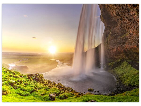 Obraz - Seljalandsfoss od tyłu jaskini (70x50 cm)