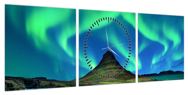 Obraz - Kirkjufell, Islandia (z zegarem) (90x30 cm)