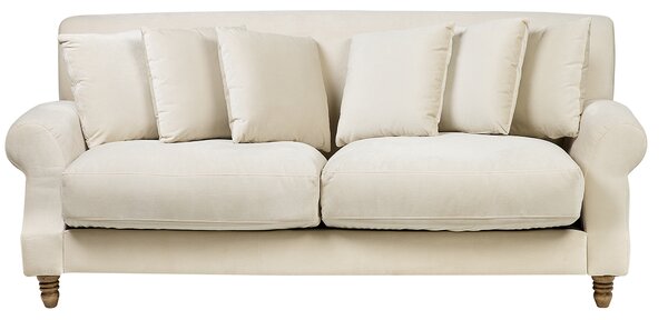Sofa 3-osobowa kanapa z poduszkami styl retro welurowa złamana biel Eike Beliani