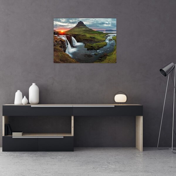 Obraz - Kirkjufell o zachodzie słońca (70x50 cm)
