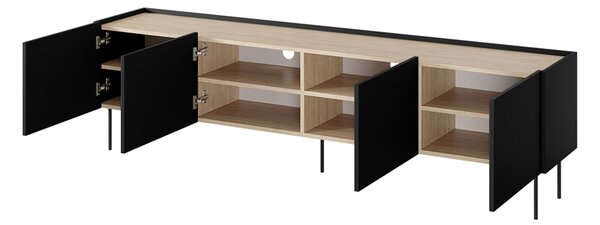 Szafka RTV Desin 220 cm z metalowymi nogami - czarny mat / dąb nagano