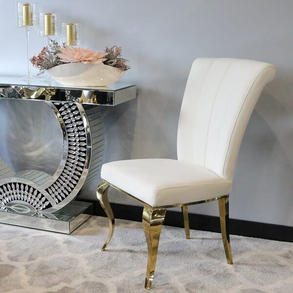 Krzesło glamour Livio Gold White - złote krzesło tapicerowane białe