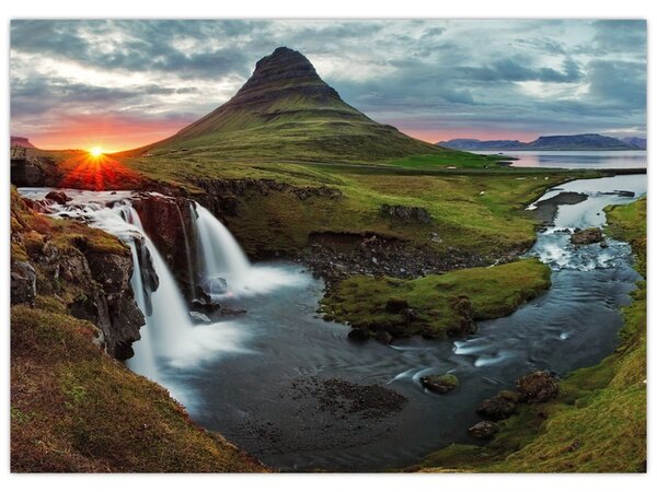 Obraz - Kirkjufell o zachodzie słońca (70x50 cm)