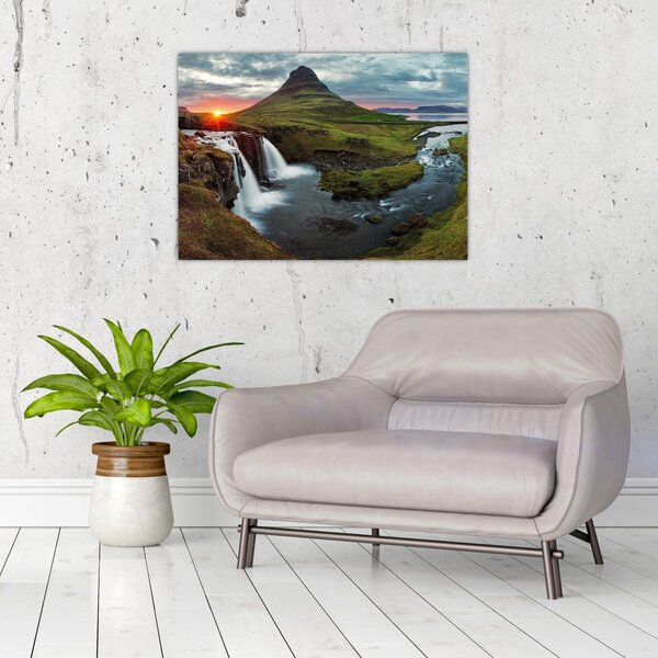 Obraz - Kirkjufell o zachodzie słońca (70x50 cm)