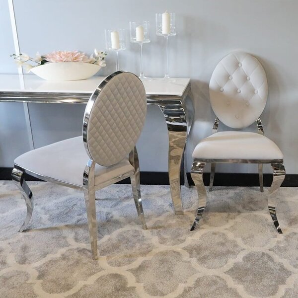 Krzesło Ludwik II glamour Silver z przeszyciami - nowoczesne krzesła pikowane guzikami