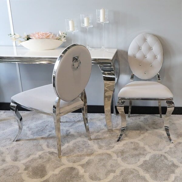 Krzesło Ludwik II glamour Silver z kołatką - nowoczesne krzesła pikowane kryształkami