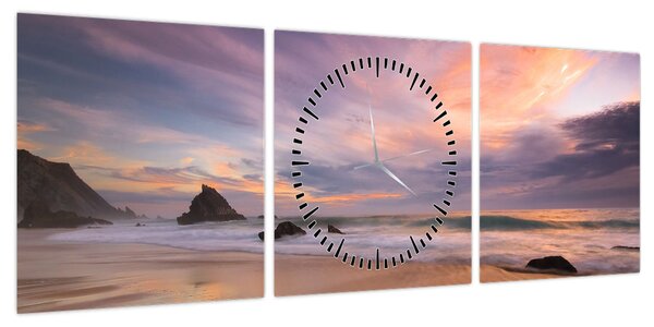 Obraz - Praia da Adraga (z zegarem) (90x30 cm)