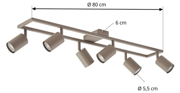 Reflektor sufitowy Lindby Bravius, kolor taupe, 6-punktowa konstrukcja, żelazo Bravius Lindby, możliwość ściemniania, brązowy / rdzawy, salon / jadalnia, metal