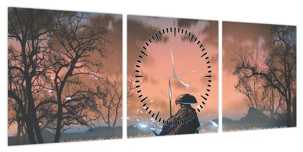 Obraz - Ilustracja przedstawiająca wojownika (z zegarem) (90x30 cm)