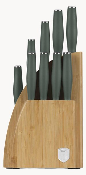 Komplet noży kuchennych w bambusowym bloku Matte Green, 10 elem