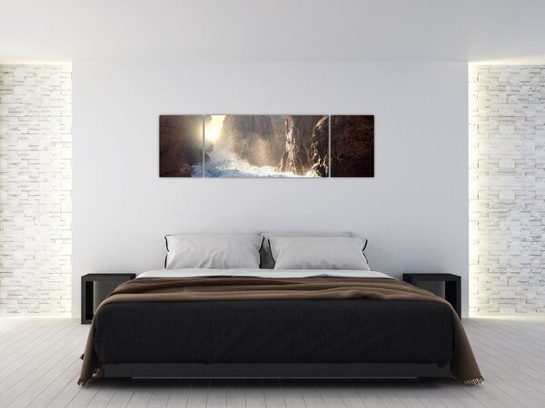Obraz - Skały i fale oceanu (170x50 cm)