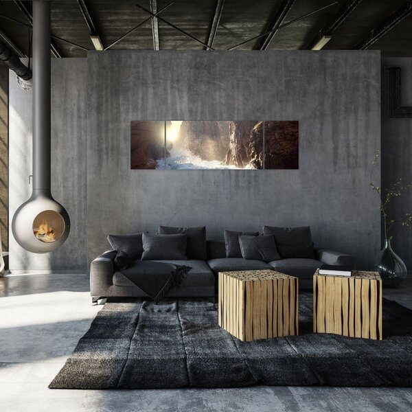 Obraz - Skały i fale oceanu (170x50 cm)