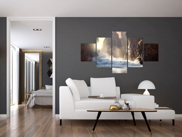 Obraz - Skały i fale oceanu (125x70 cm)