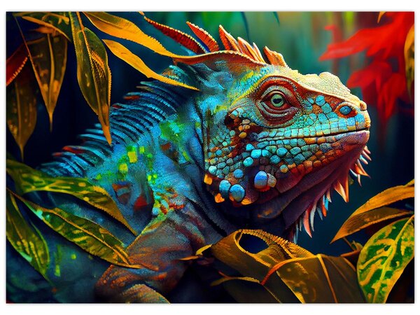 Obraz - Kolorowa iguana (70x50 cm)