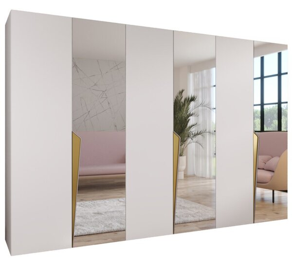 Szafa uchylna otwierana Piano 2 300 (3x100) wys. 202 cm biaÅy + u. zÅoty
