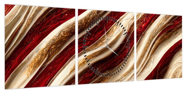 Obraz - Złoto - biała tekstura (z zegarem) (90x30 cm)