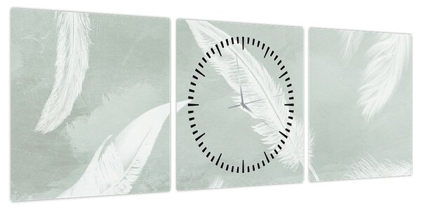 Obraz - Białe pióra (z zegarem) (90x30 cm)