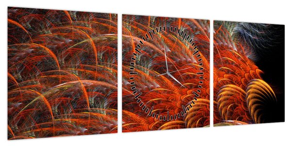 Obraz - Abstrakcyjna imitacja piór (z zegarem) (90x30 cm)