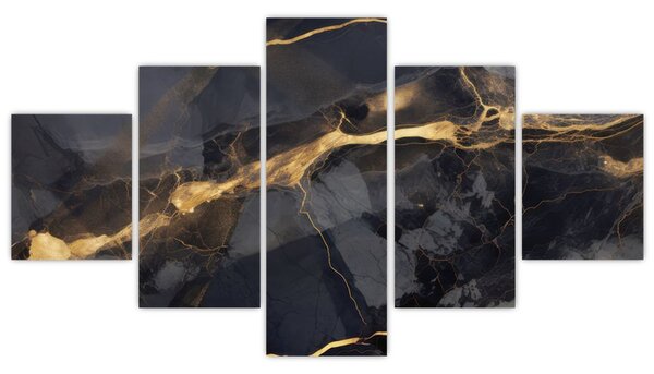 Obraz - Czarny - złoty dekor (125x70 cm)
