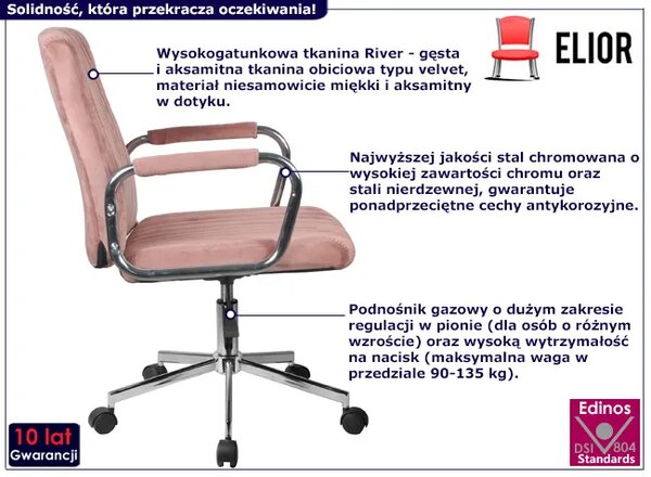 Różowy welurowy fotel do biurka G7-T32