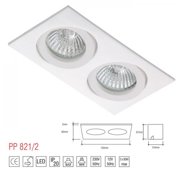 PP Design 821/2 OPRAWA HALOGENOWA LED WPUSZCZANA OCZKO REGULOWANA ALUMINIUM BIAŁY MR16 GU10 GU5,3