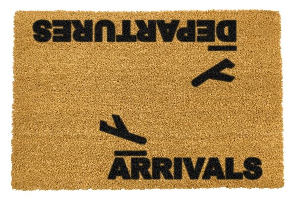 Wycieraczka z naturalnego kokosowego włókna Artsy Doormats Arrivals and Departures, 40x60 cm