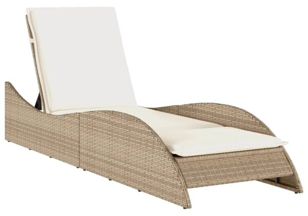 Leżanka z poduszką, beżowa, 60x205x73 cm, polirattan